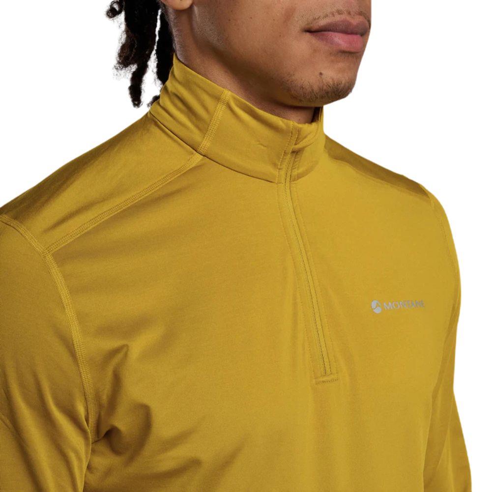 Montane Men&#39;s Dart XT Thermal Zip Neck Long Sleeved Top (Ginkgo Gold) top view