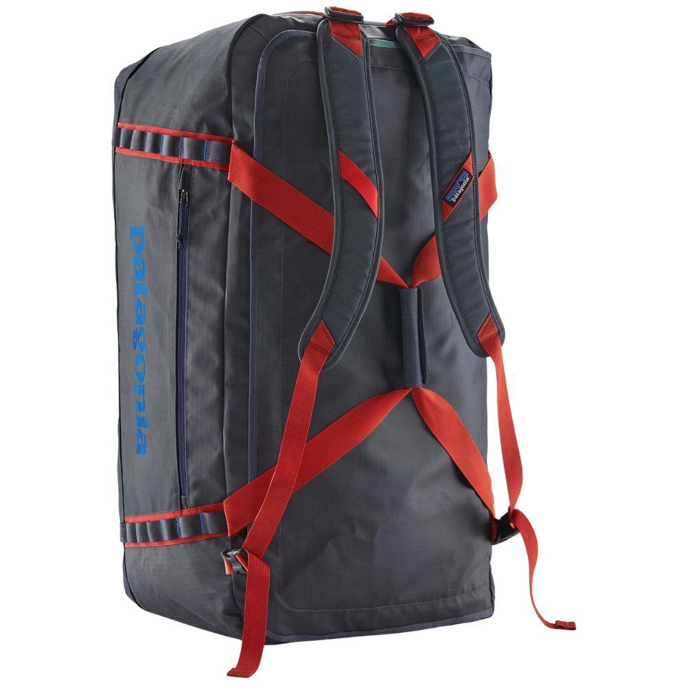 Patagonia Black Hole Duffel Bag 100L (Smolder Blue w/Amanita Red) standing