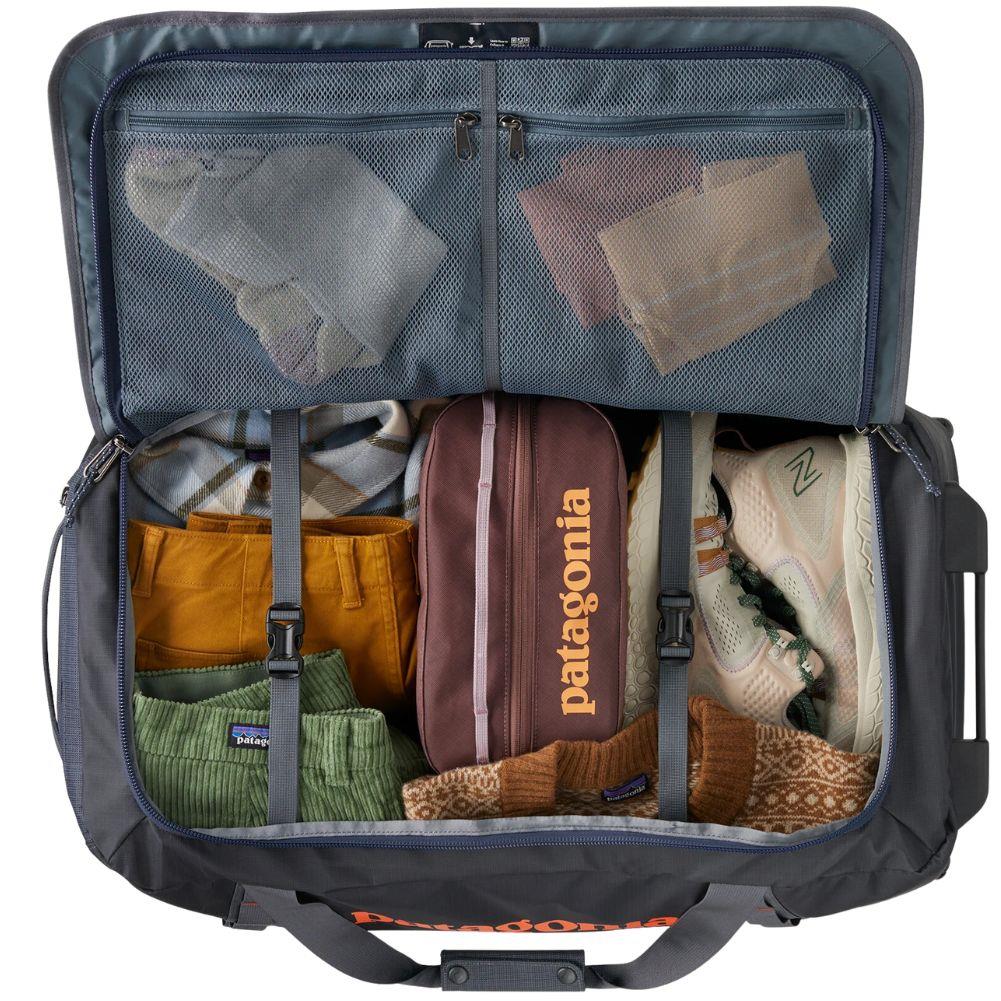 Patagonia Black Hole Wheeled Duffel 70L (Smolder Blue w/Amanita Red) inside