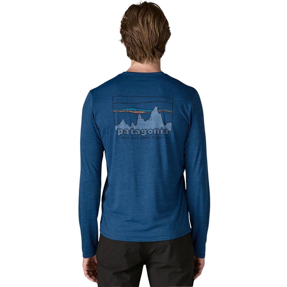 Patagonia Men's Long-Sleeved Capilene Cool Daily Graphic Shirt (73 Skyline: Clement Blue X-Dye) back man
