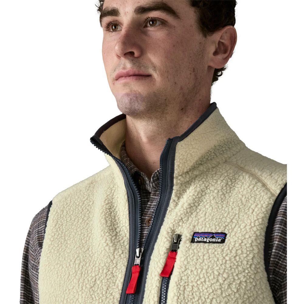 Patagonia Men's Retro Pile Fleece Vest (Pelican w/Smolder Blue) close up