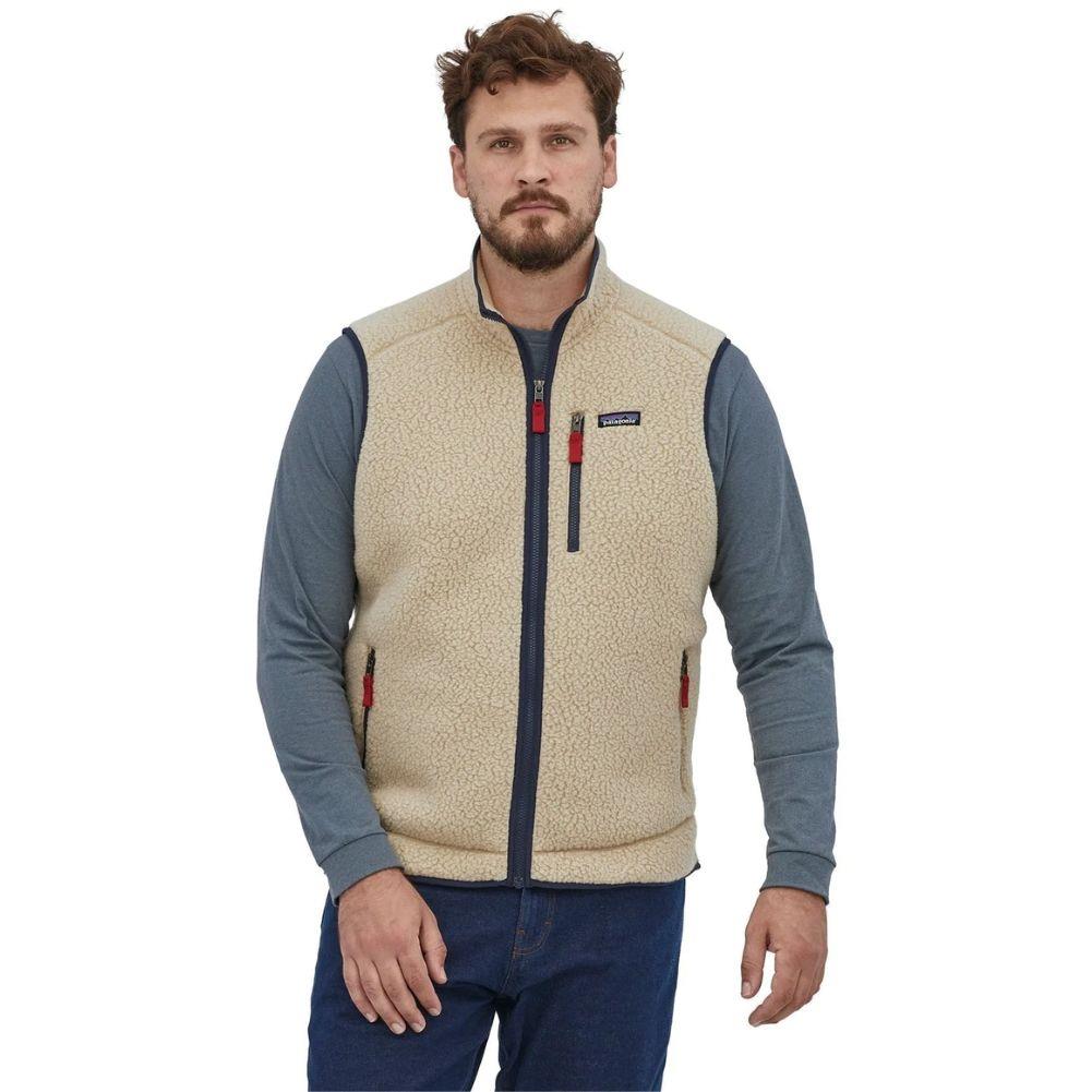 Patagonia Men's Retro Pile Fleece Vest (Pelican w/Smolder Blue) half front