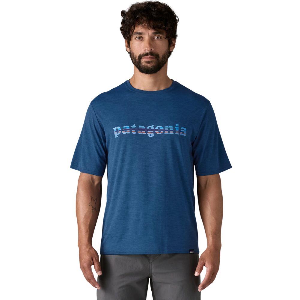 Patagonia Men's Capilene Cool Daily Graphic Shirt ('73 Text Logo: Clement Blue X-Dye) front