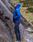 Mountain Equipment Men's Fitzroy Insulated Jacket (Medieval Blue/Lapis Blue) hood on