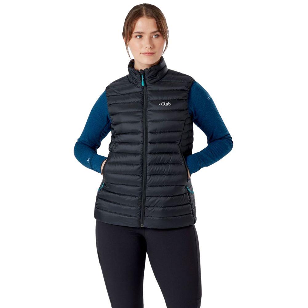 Rab Women's Microlight Down Vest (Black) hands in pocket