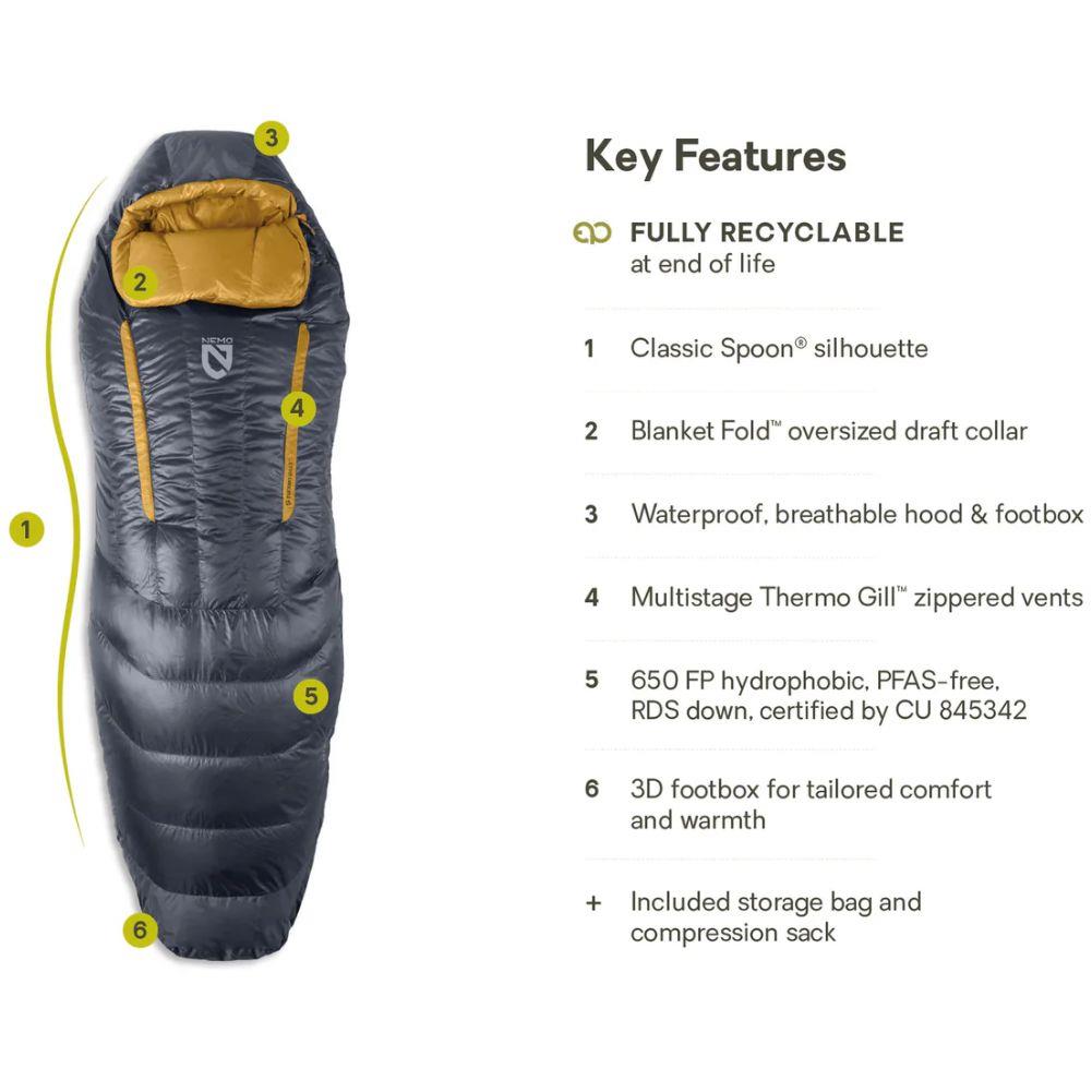 Nemo Equipment Men&#39;s Disco Endless Promise Down Sleeping Bag (Ombre Blue) Information