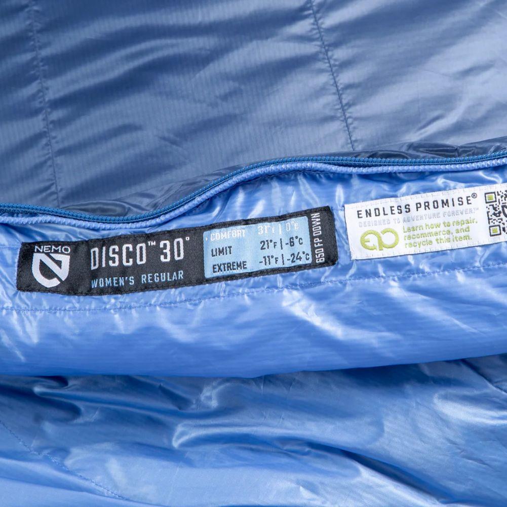 Nemo Equipment Women&#39;s Disco Endless Promise 30°F Regular Down Sleeping Bag (Blue Horizon) Tag