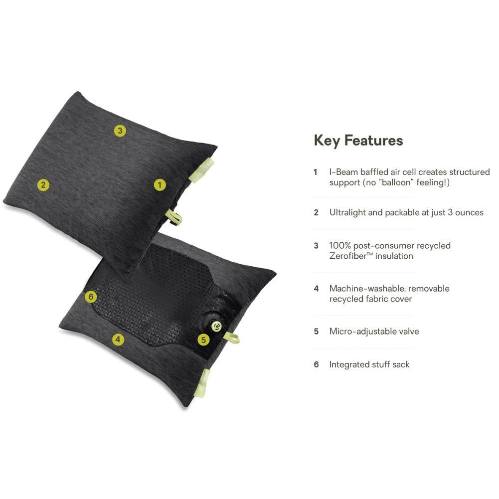 Nemo Equipment Fillo Elite Ultralight Backpacking Pillow (Black Pearl/Citron) Features