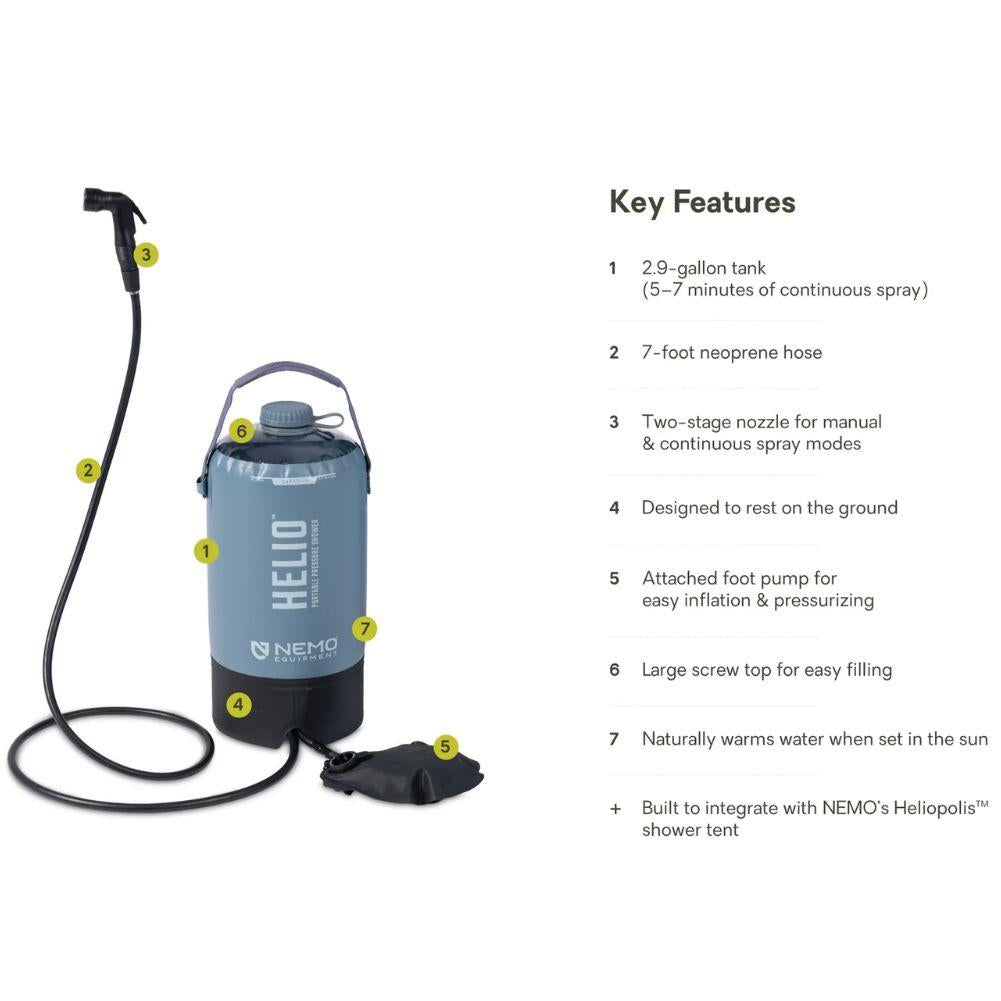 Nemo Equipment Helio Portable Pressure Shower Features