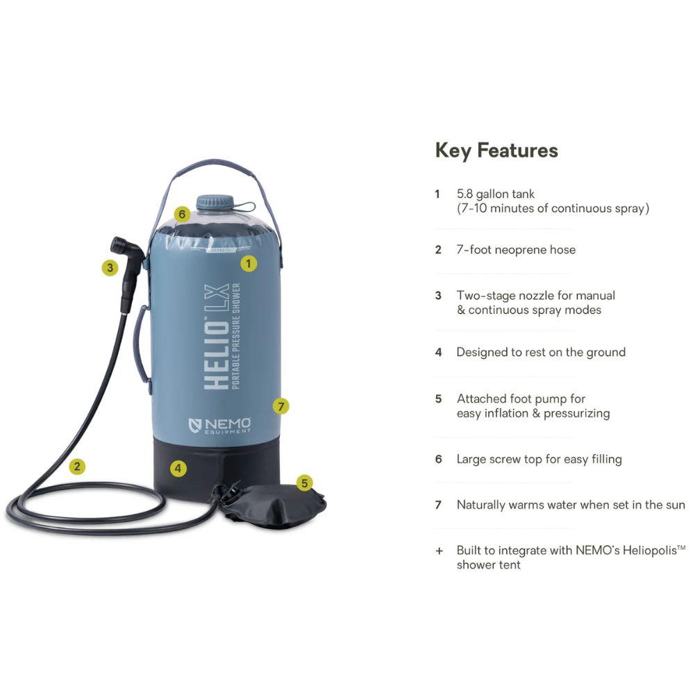 Nemo Equipment Helio LX Portable Pressure Shower Features