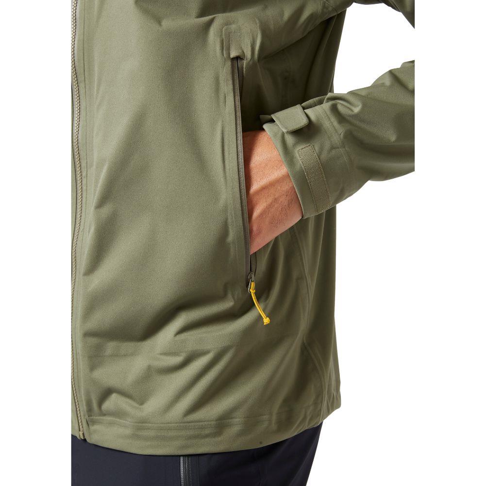 Rab Men's Downpour Light Waterproof Jacket (Light Khaki) hand in pocket