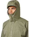 Rab Men's Downpour Light Waterproof Jacket (Light Khaki) hood up