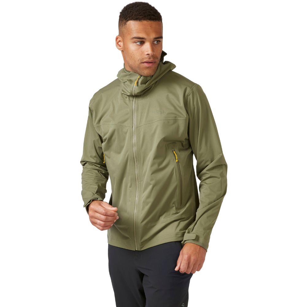 Rab Men&#39;s Downpour Light Waterproof Jacket (Light Khaki) walking