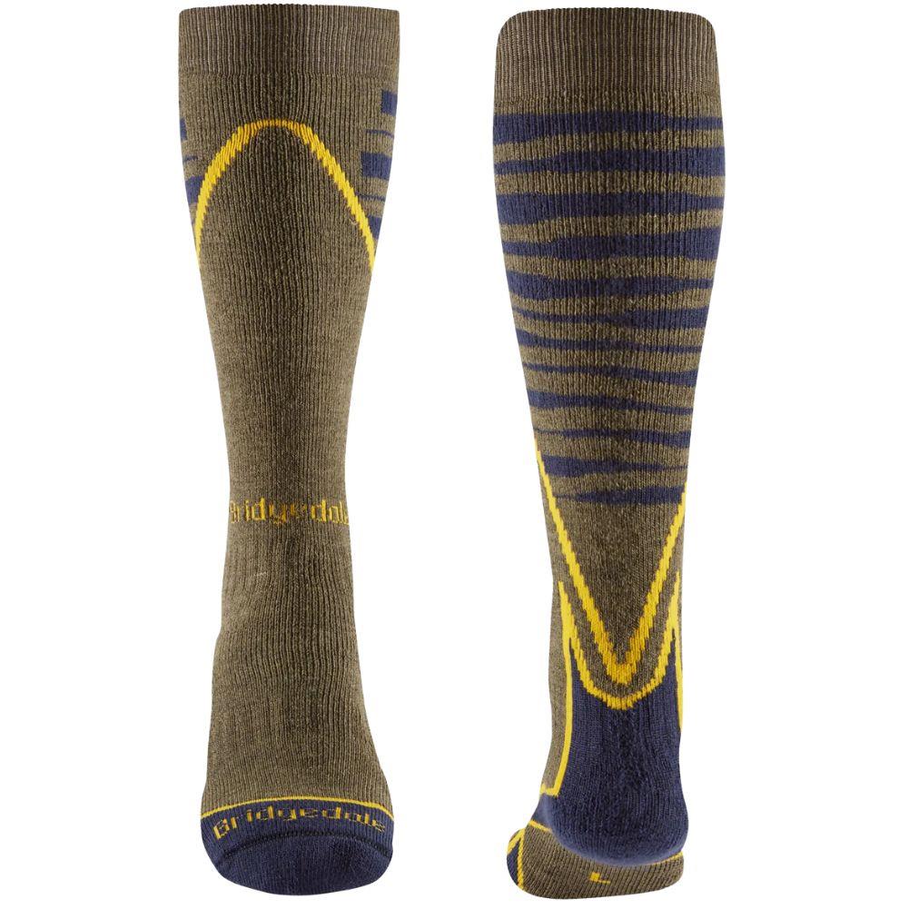 Bridgedale Men's Ski Heavyweight Merino Performance Over Calf (Olive/Navy) front back