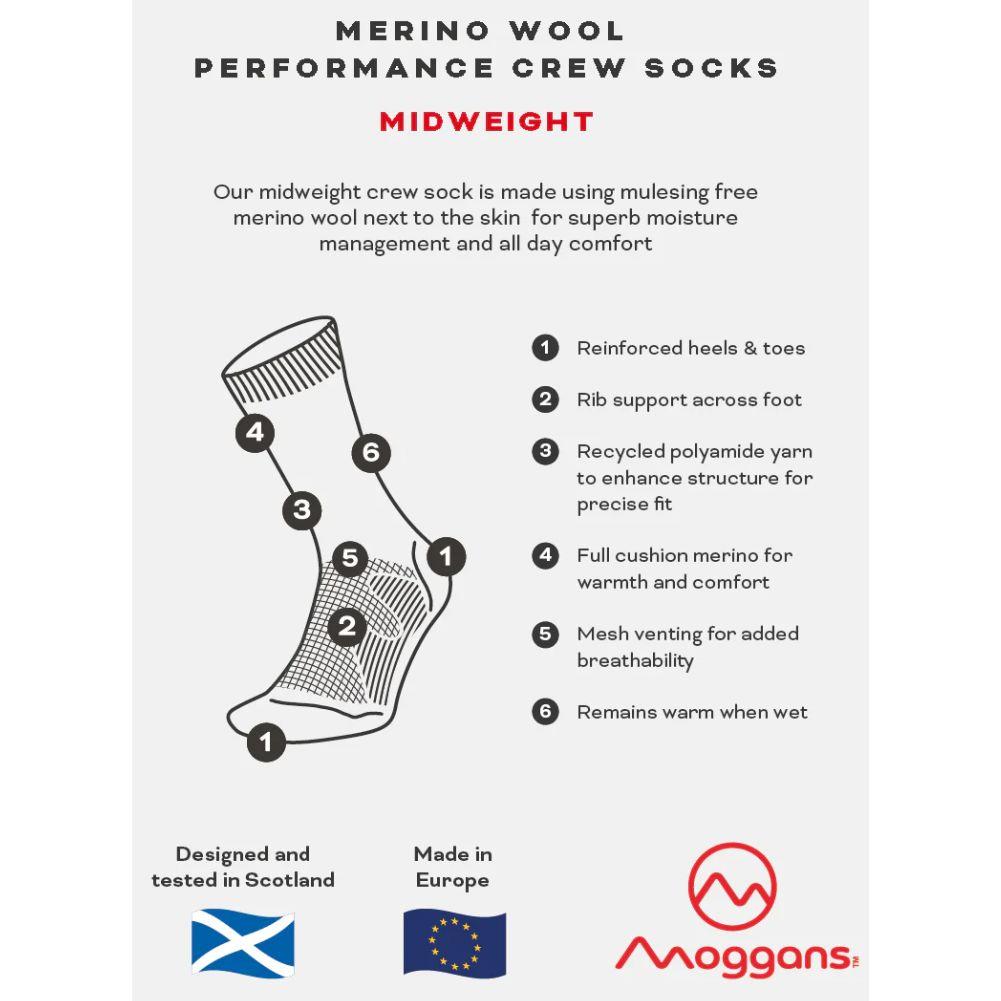 Moggans Hiking Midweight Merino Crew Socks (Forest Green) info