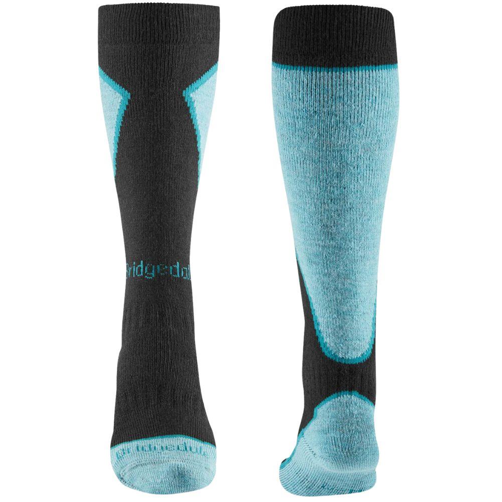 Bridgedale Women&#39;s Ski Heavyweight Merino Performance Over Calf (Black/Blue) front back