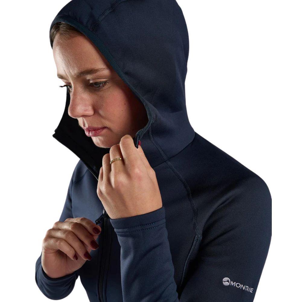 Montane Women's Fury Hooded Fleece Jacket (Eclipse Blue) hood up