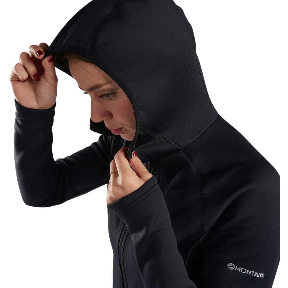 Montane Women's Fury Hooded Fleece Jacket (Eclipse Blue) angle hood up