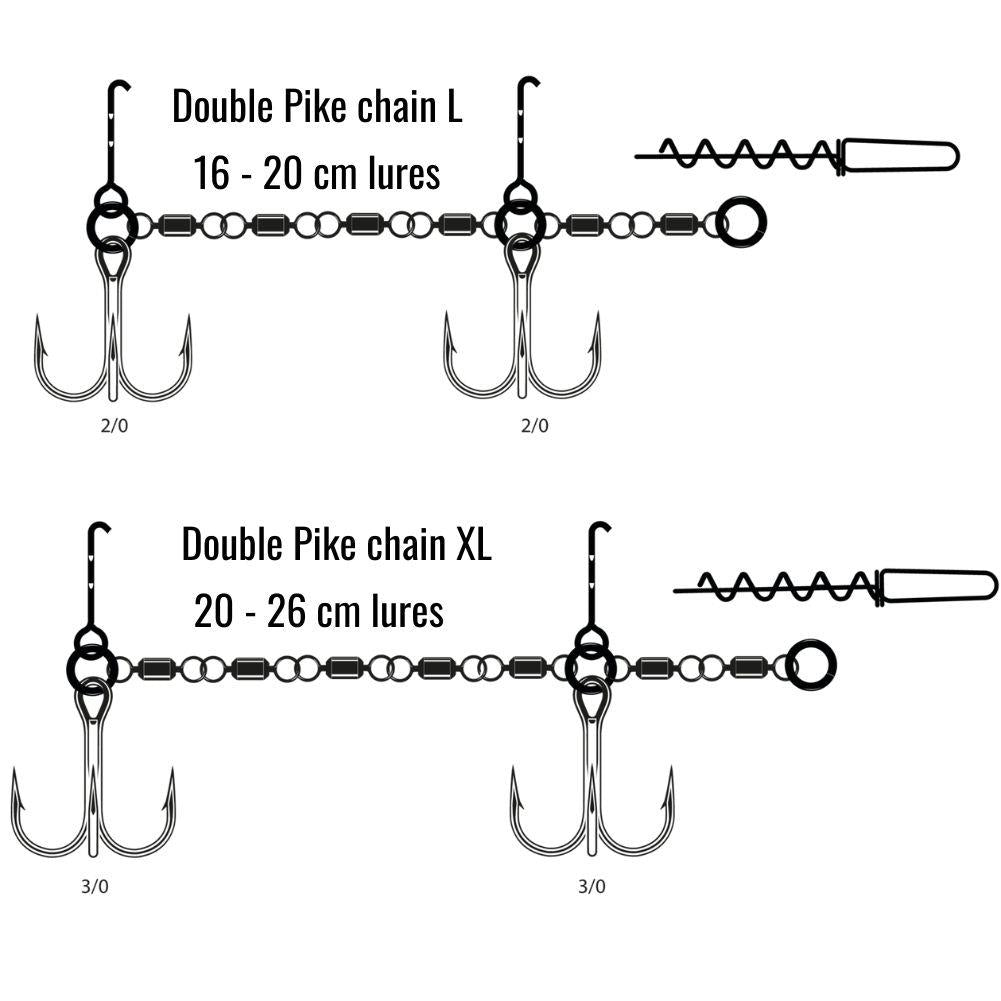 VMC Double Pike Chain Treble Hook (UV Orange) sizes
