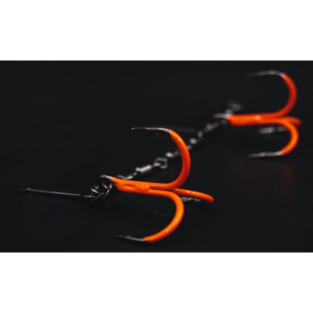 VMC Double Pike Chain Treble Hook (UV Orange) angle