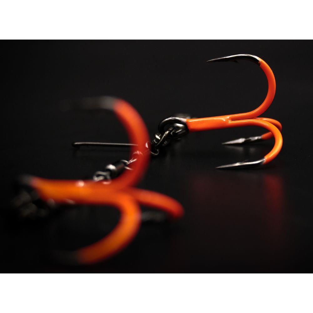 VMC Double Pike Chain Treble Hook (UV Orange) close up