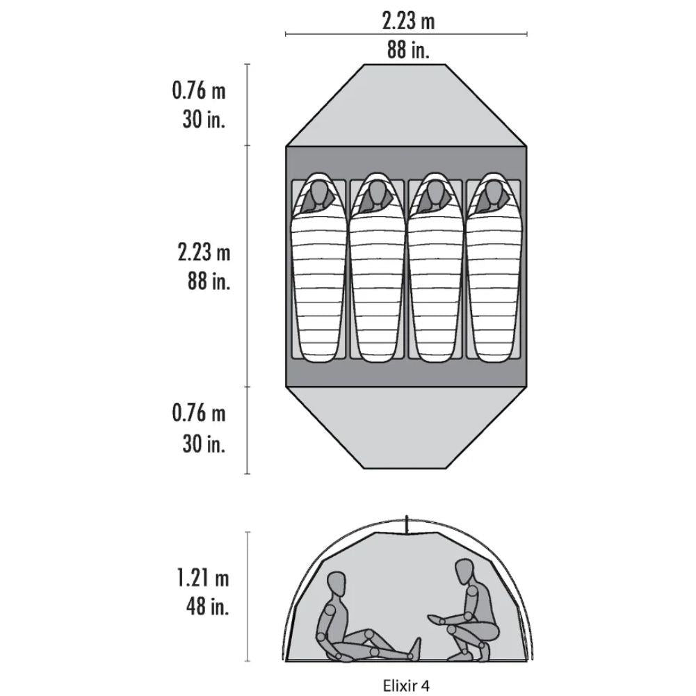 MSR  Elixir 4-Person Backpacking Tent 2026 (Green) measurements
