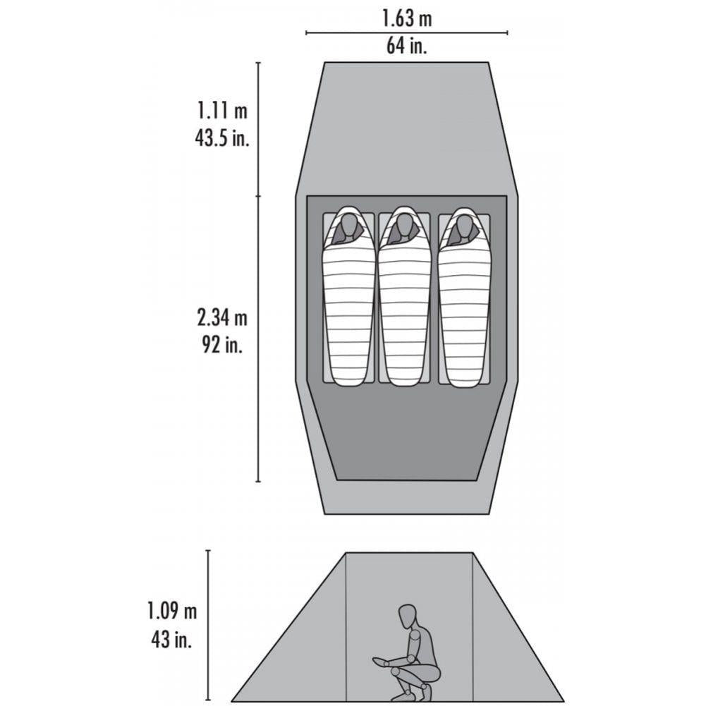 MSR  Tindheim 3-Person Backpacking Tunnel Tent (Green) measyrements