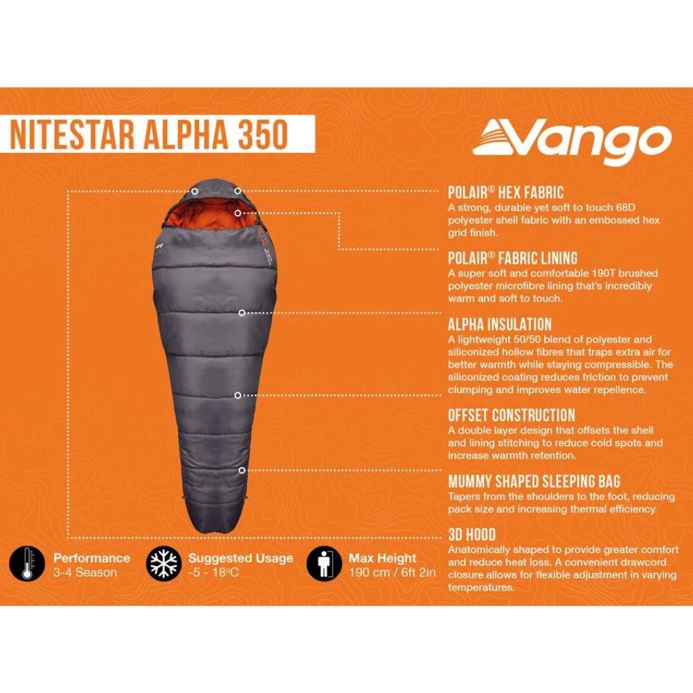 Vango Nitestar Alpha 350 Left Zip Sleeping Bag (Excalibur) info