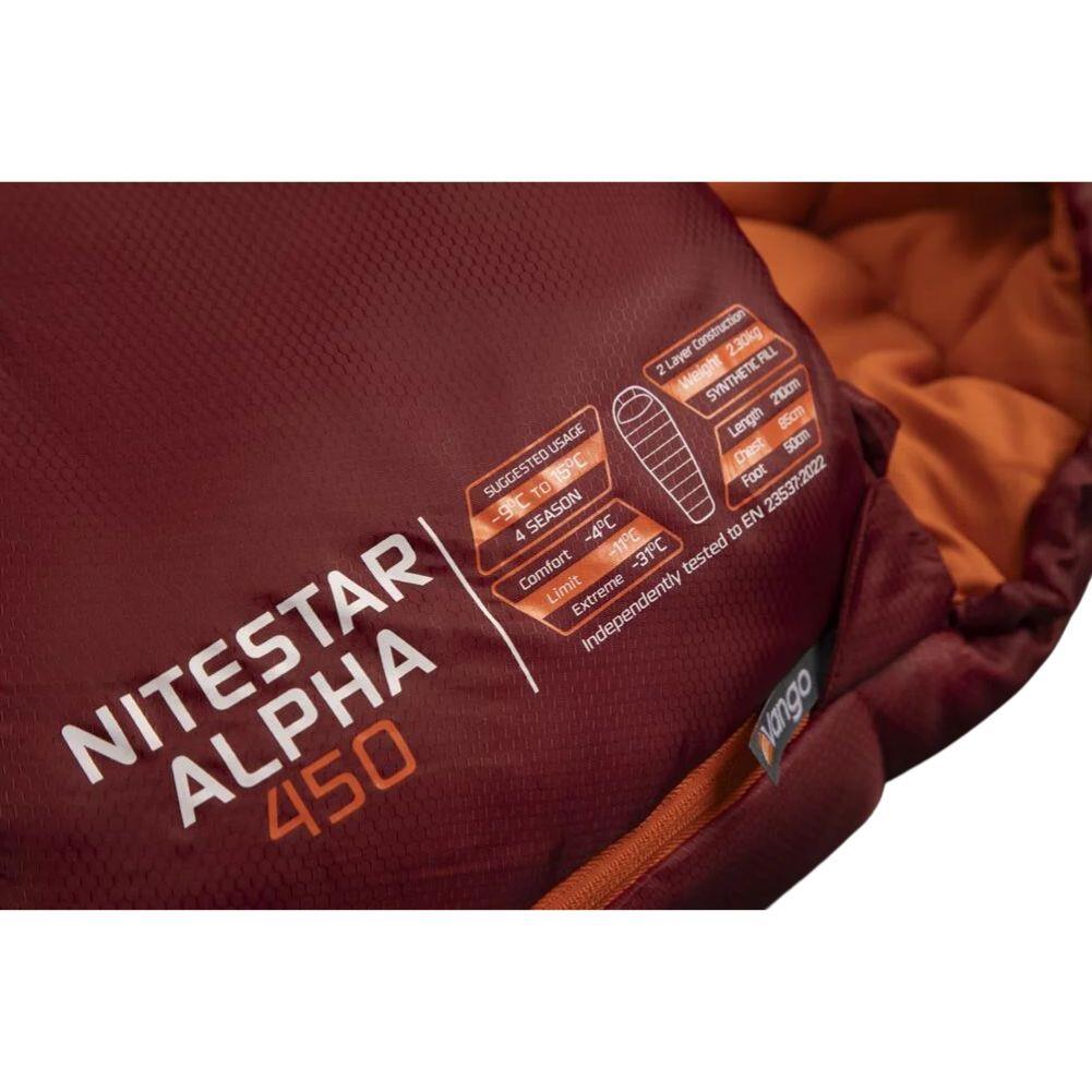 Vango Nitestar Alpha 450 Left Zip Sleeping Bag (Winery) text