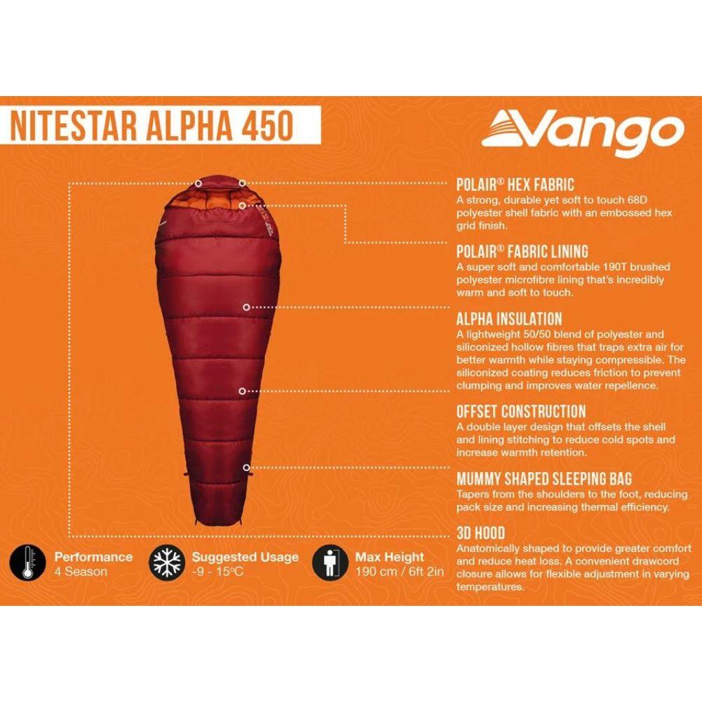 Vango Nitestar Alpha 450 Left Zip Sleeping Bag (Winery) info
