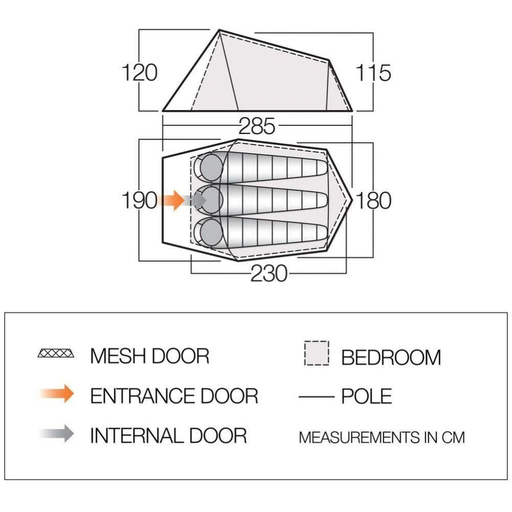 Vango Soul 300 Tent - 3 Man Tent (Peridot Green) (2025) size