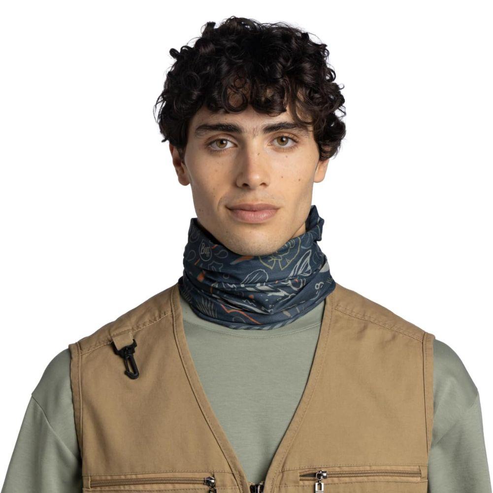 Buff CoolNet UV Neckwear (Largemouth Navy) around neck