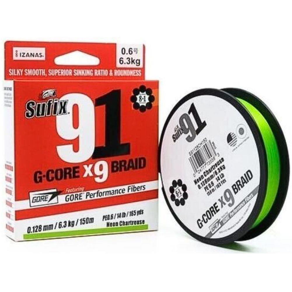 Sufix 91 Braided Fishing Line Chartreux 150m (Neon Chartreuse)