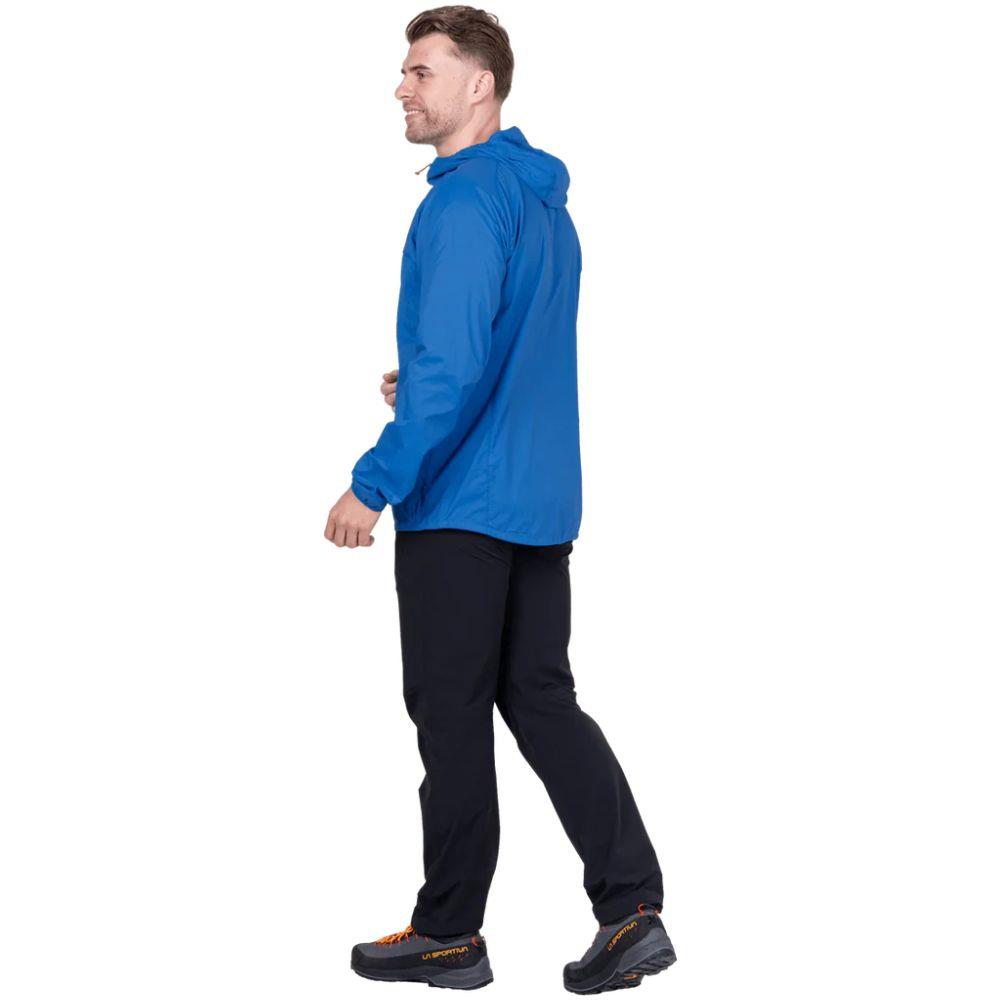 Mountain Equipment Men's Aerofoil Soft Shell Hooded Jacket (Atlantic Blue) walk away