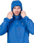 Mountain Equipment Men's Aerofoil Soft Shell Hooded Jacket (Atlantic Blue) hood up hands