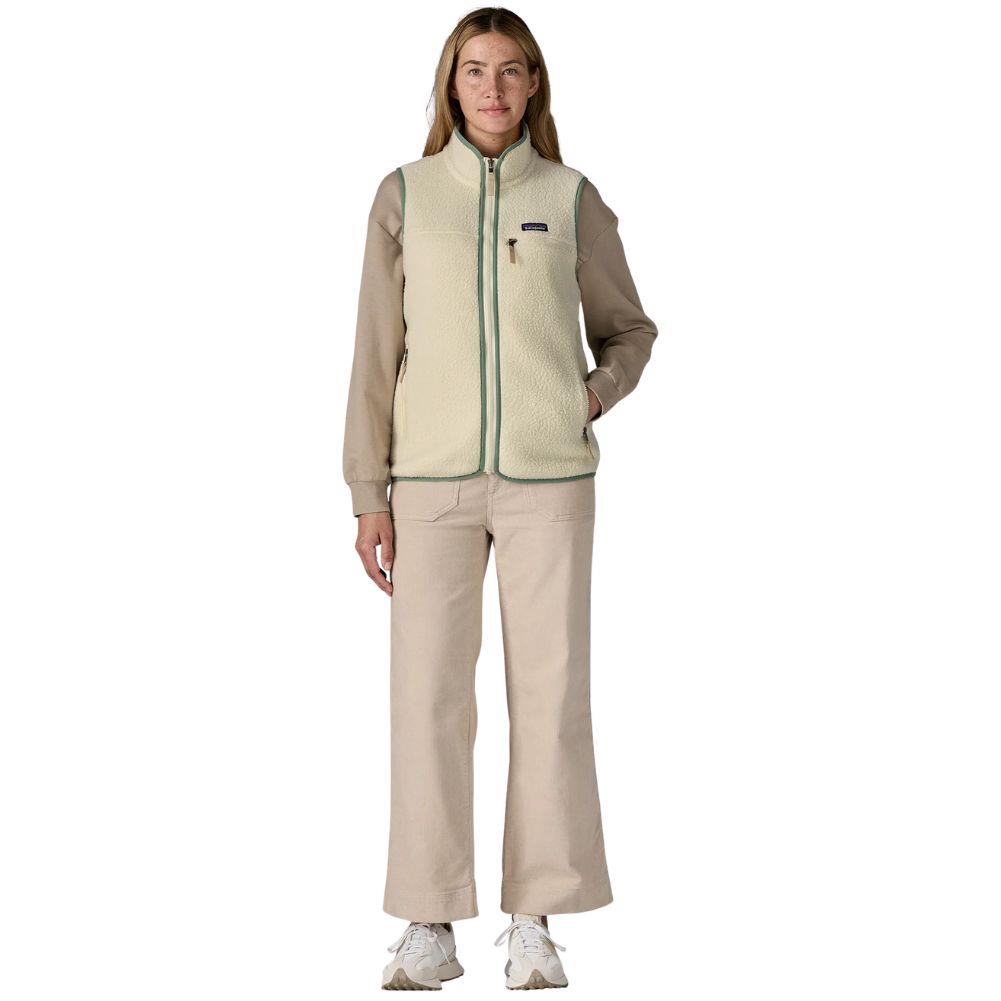 Patagonia Women's Retro Pile Fleece Vest (Natural w/Ellwood Green) full body