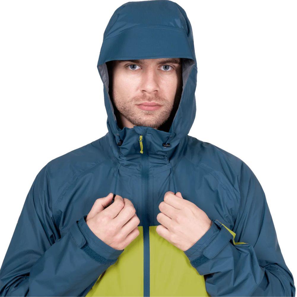 Mountain Equipment Men's Raintower Jacket (Vine/Majolica) hood up close