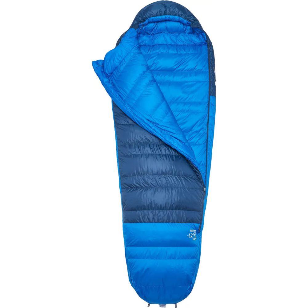 Rab Ascent Down Sleeping Bag (-12°C) - X-Long Wide - Left Zip (Tempest Blue/Maya Blue) open
