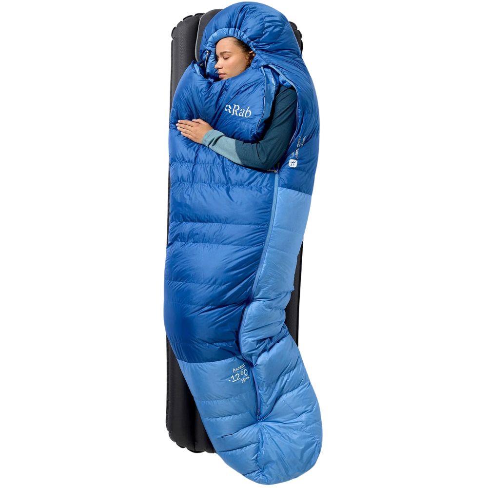 Rab Women's Ascent Down Sleeping Bag (-12°C) - Regular - Left Zip (Dark Bluebird/Bluebird) side