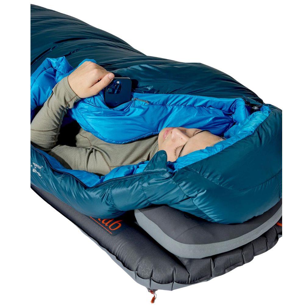 Rab Ascent Down Sleeping Bag (-18°C) - Regular - Left Zip (Tempest Blue/Maya Blue) hone