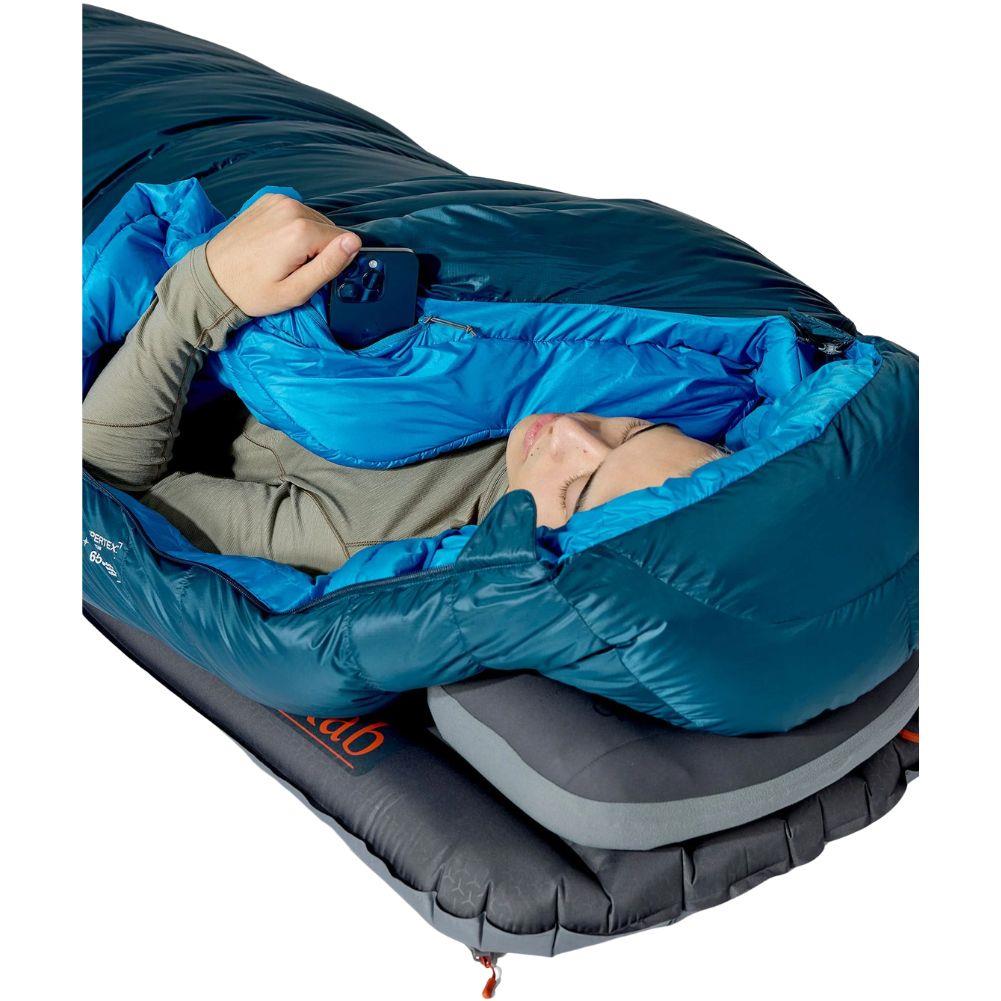Rab Ascent Down Sleeping Bag (-24°C) - Regular - Left Zip (Tempest Blue/Maya Blue) pphone
