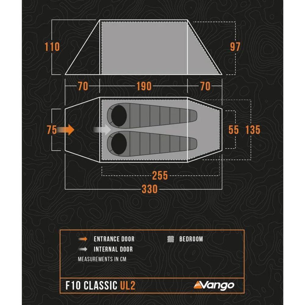Force Ten (F10) Classic UL2 - 2 Man Tent (Burnt Orange) diagram