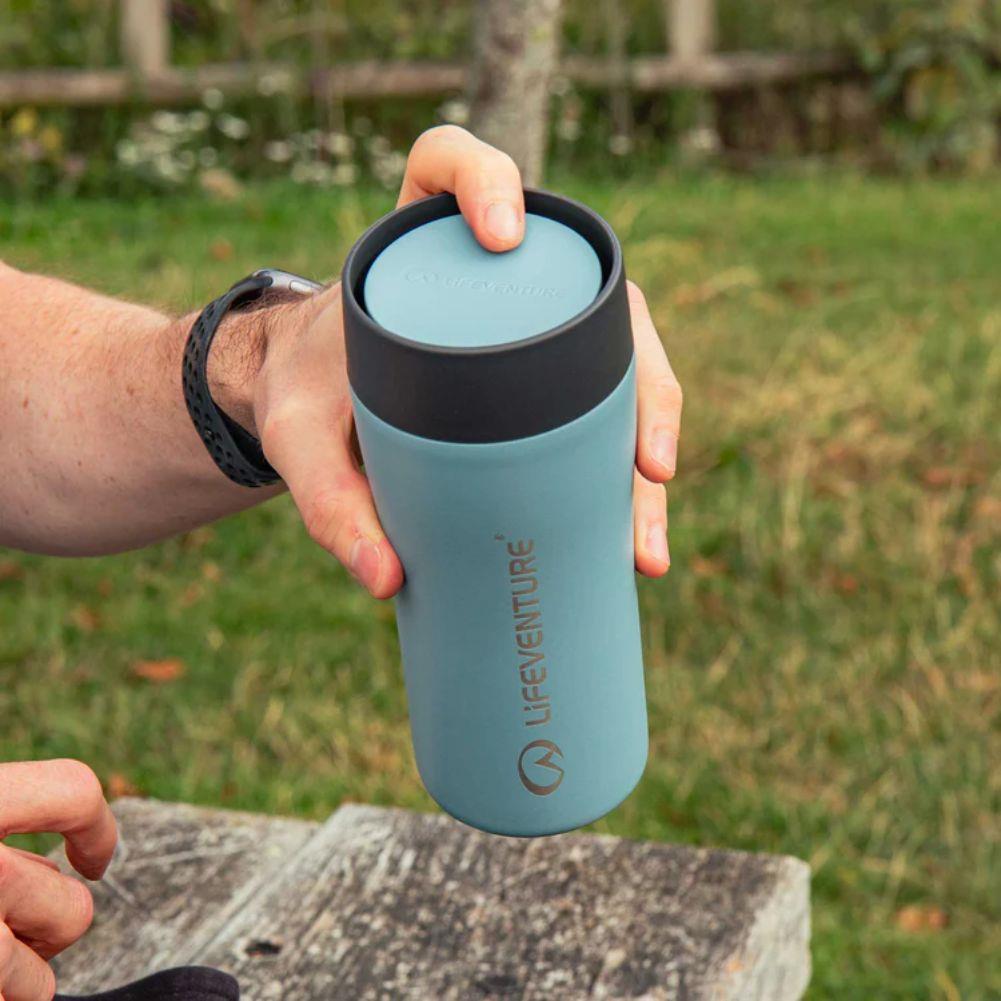 Lifeventure One-Touch 350ml Thermal Mug (Ice Blue) hand