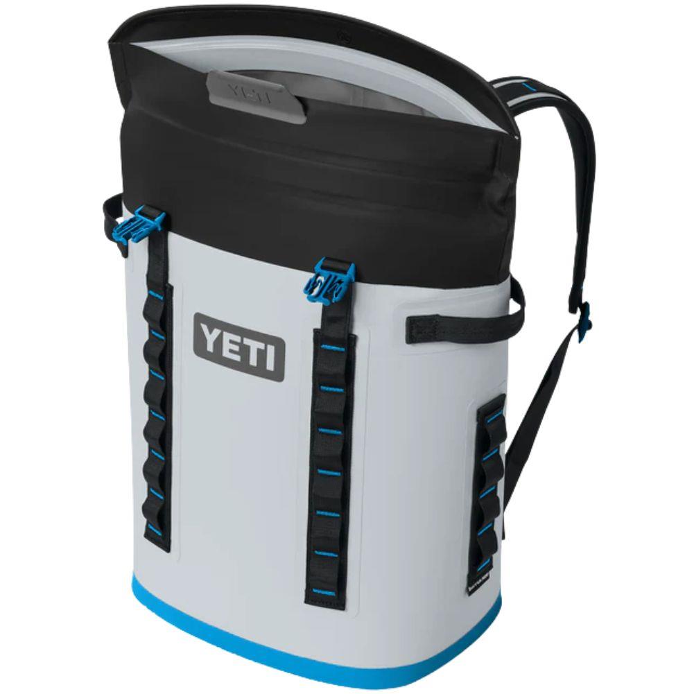 Yeti Hopper M20 Backpack Cooler (Fog Grey/Blue) angle open