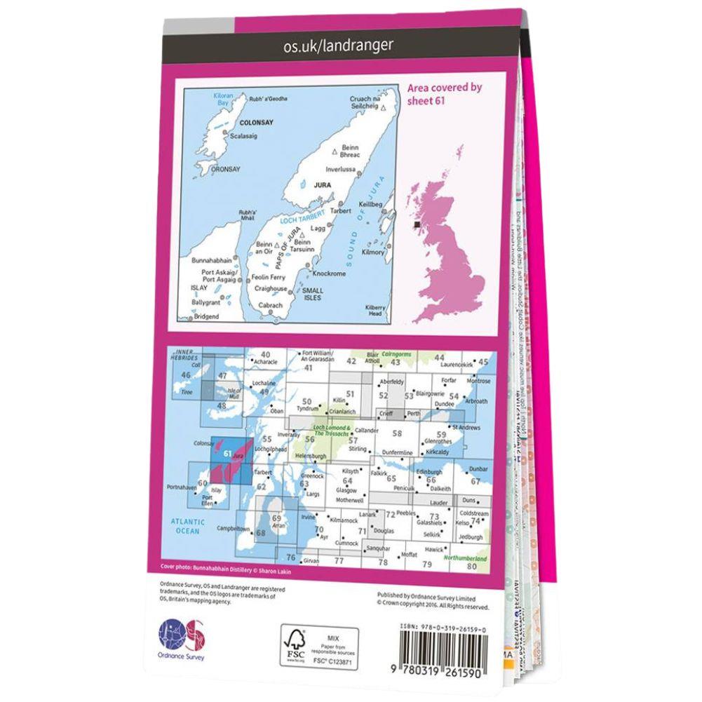 Ordnance Survey Landranger 61 Jura &amp; Colonsay Back