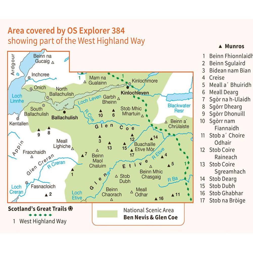 Ordnance Survey Explorer Map 384 Glen Coe &amp; Glen Etive Close