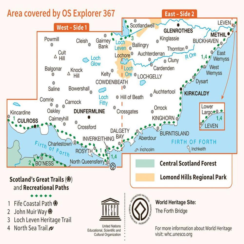 Ordnance Survey Explorer Map 367 Dunfermline, Kirkcaldy & Glenrothes South Close