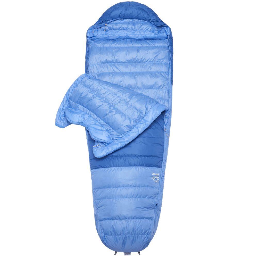 Rab Women's Ascent Down Sleeping Bag (-18°C) - Regular - Left Zip (Dark Bluebird/Bluebird) more open