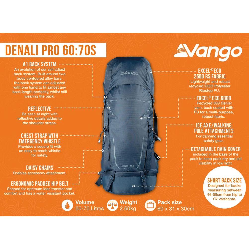 Vango Denali Pro 60:70S Rucksack - Short Back (2026) (Black) info
