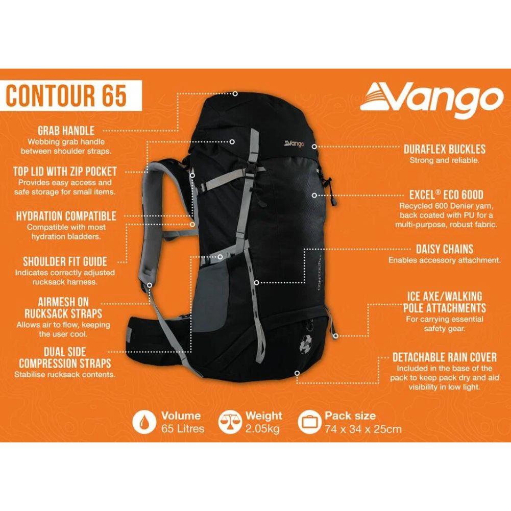 Vango Contour 65L Trekking Rucksack (Black) info